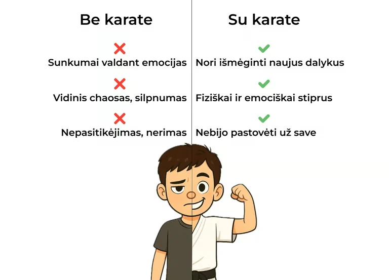 Palyginimas: vaikas be karate ir su karate